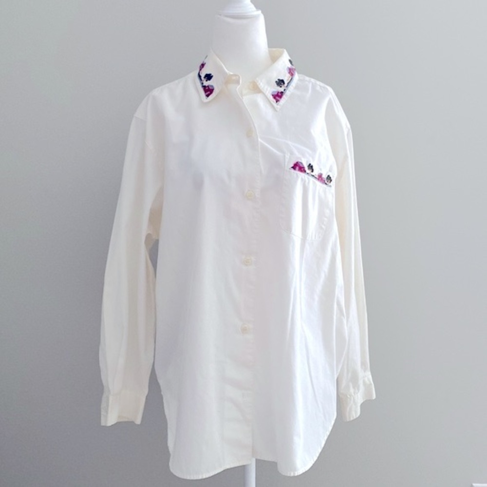 Alfred Dunner vintage cottage cross-stitch button down